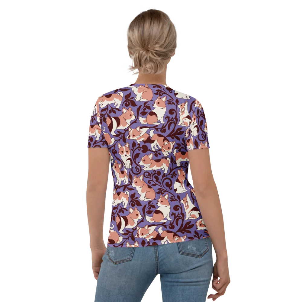 Corgi Damask on Women's Crew Neck T-Shirt — Back