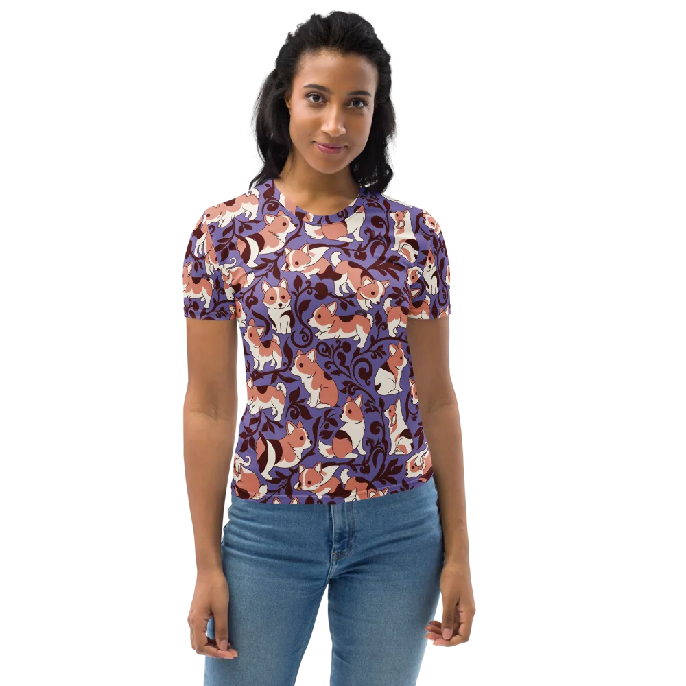 Corgi Damask on Women's Crew Neck T-Shirt — Front