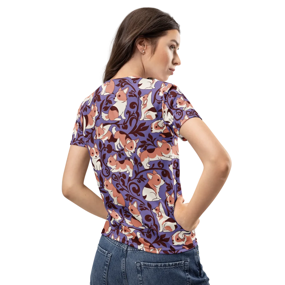 Corgi Damask on Women's Crew Neck T-Shirt — Back