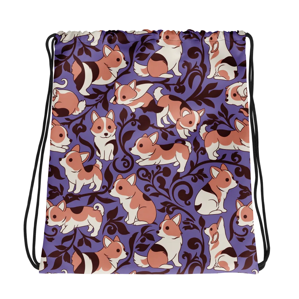Corgi Damask on Drawstring Bag — Photo