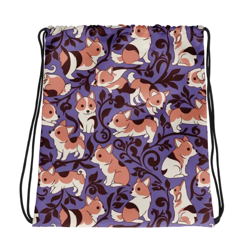 Corgi Damask on a Drawstring Bag