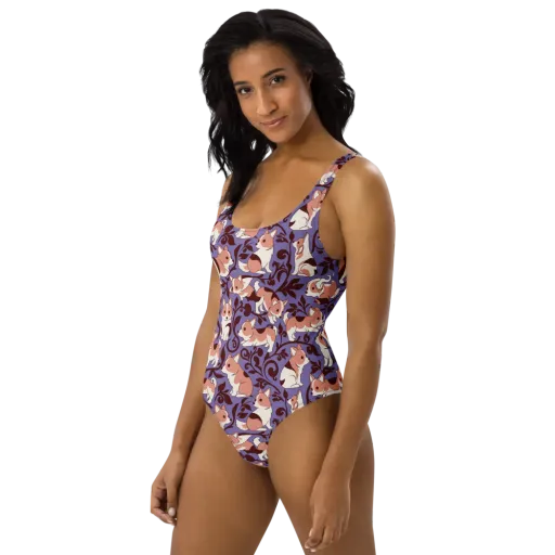 Corgi Damask on a One-Piece Swimsuit