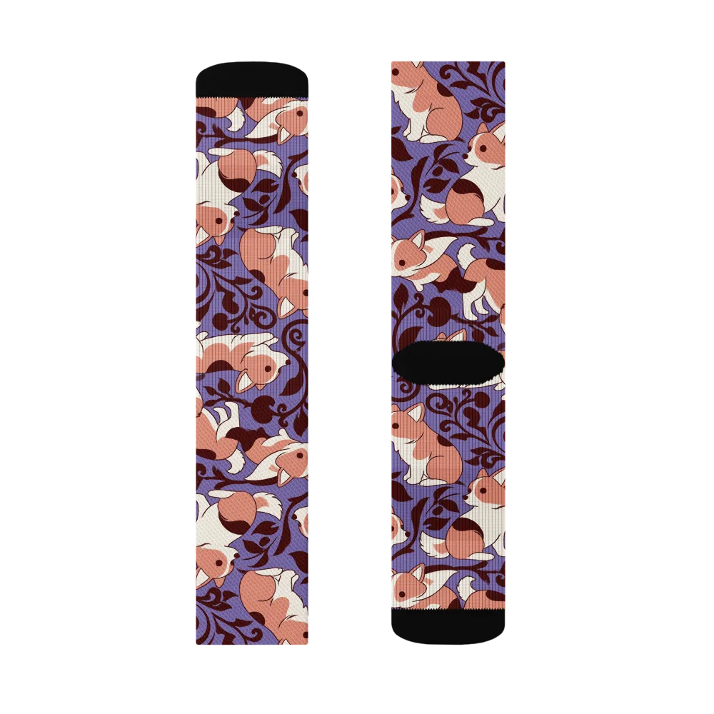 Corgi Damask on Socks — Right Sock
