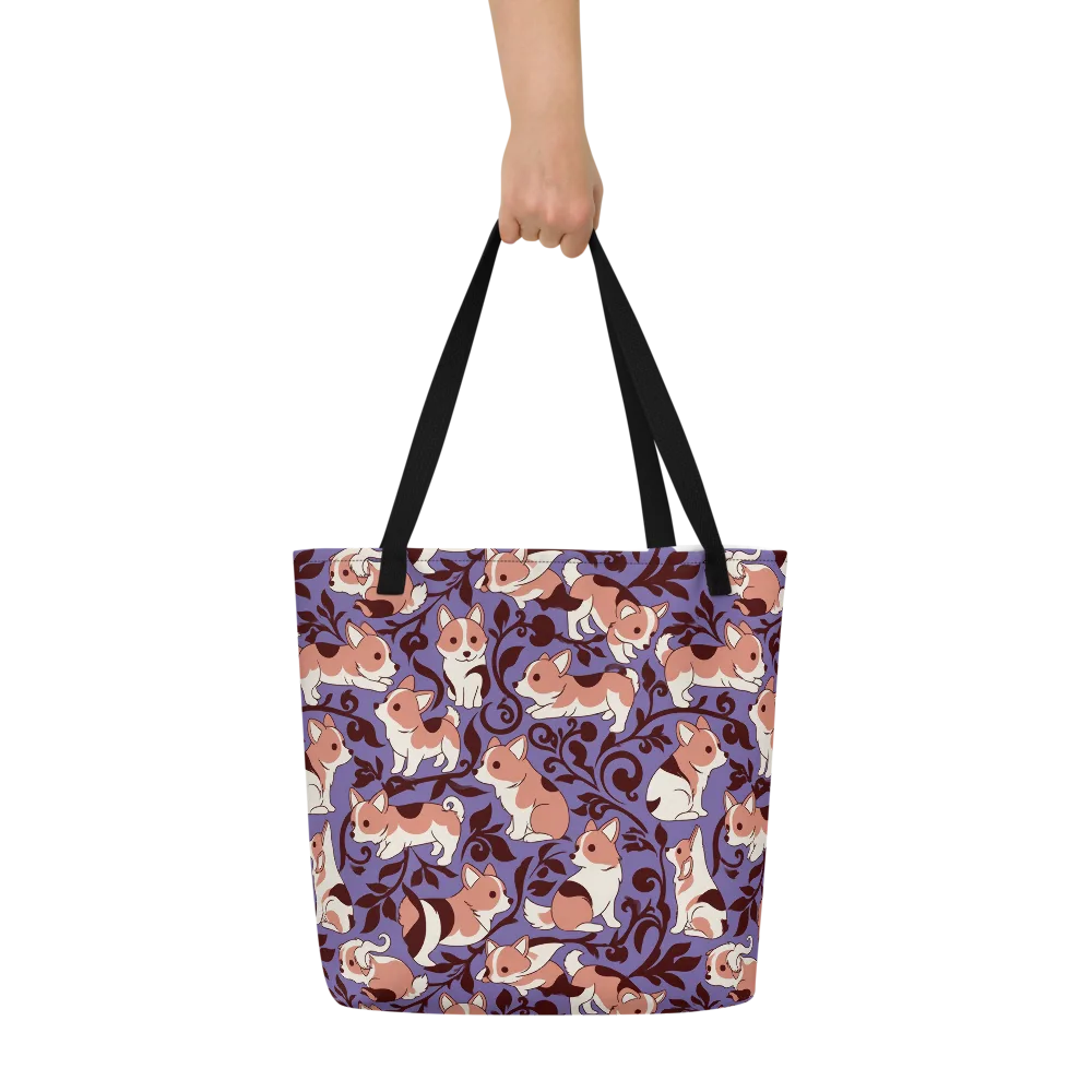 Corgi Damask on Large Tote Bag W/ Pocket — Front