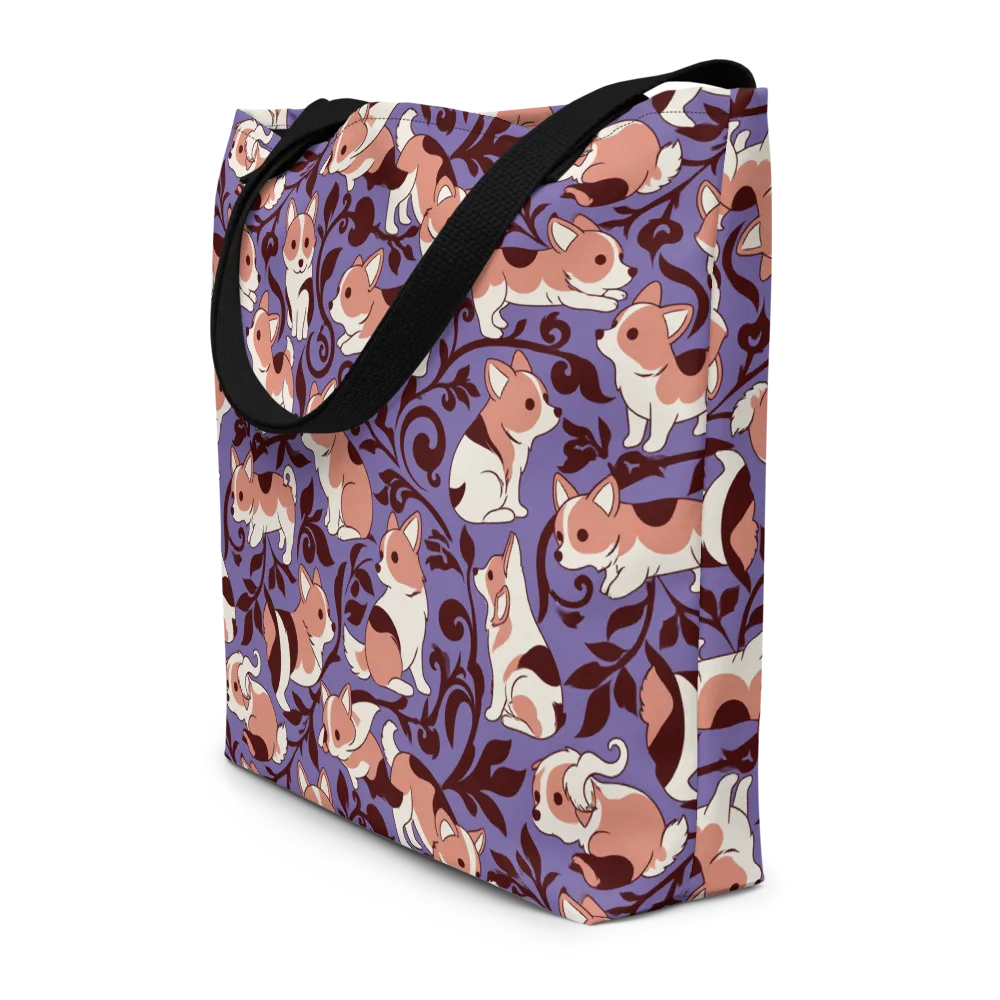 Corgi Damask on Large Tote Bag W/ Pocket — Front