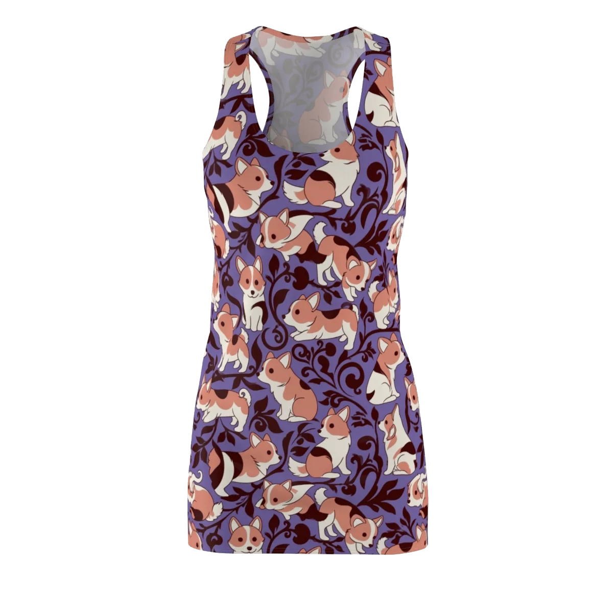 Corgi Damask on Racerback Dress — Front