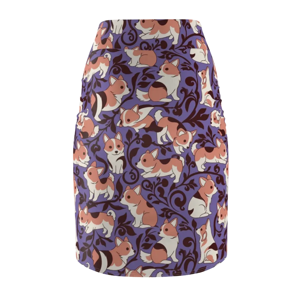 Corgi Damask on Pencil Skirt — Back