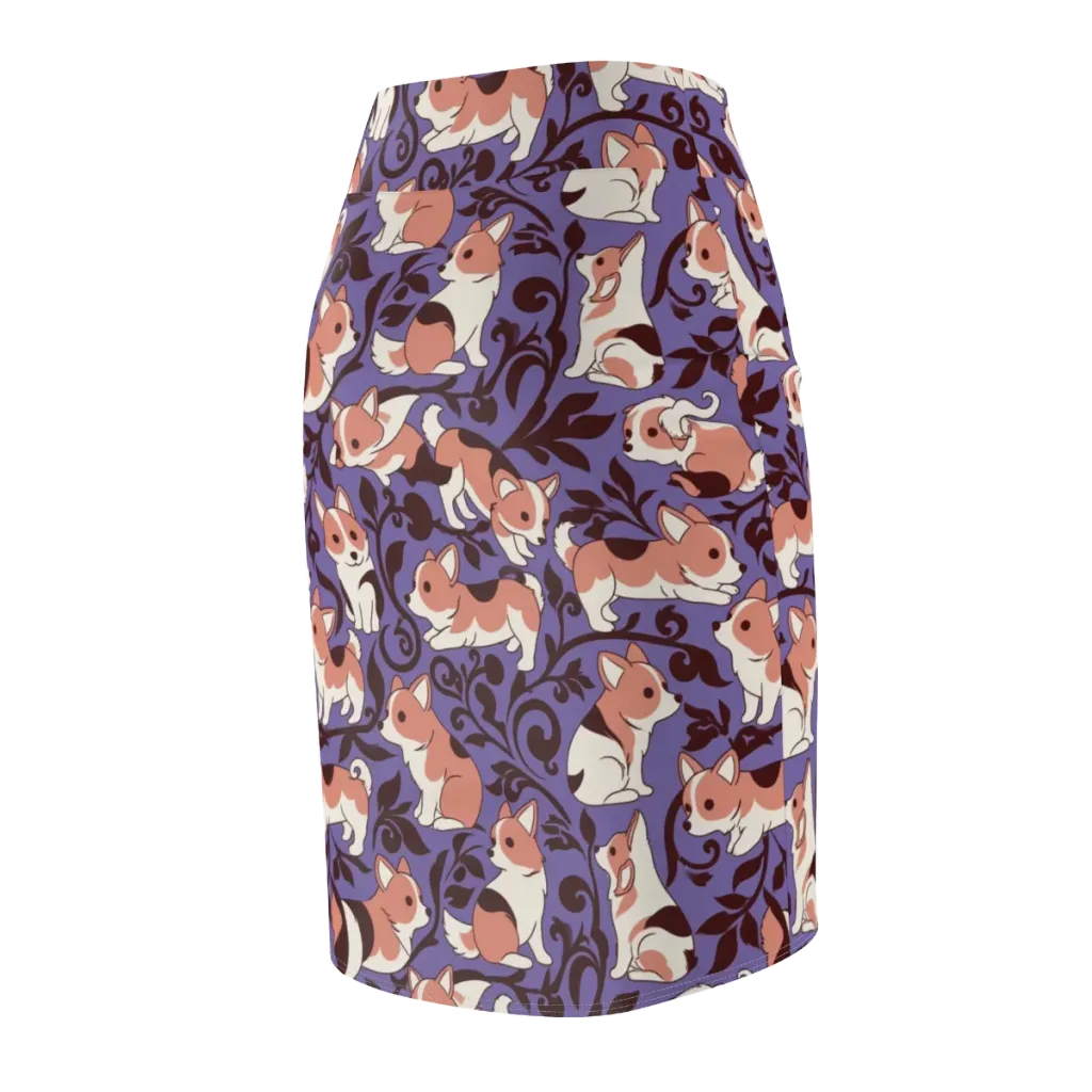 Corgi Damask on Pencil Skirt — Back Side