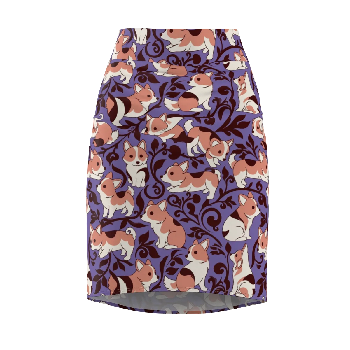 Corgi Damask on Pencil Skirt — Front