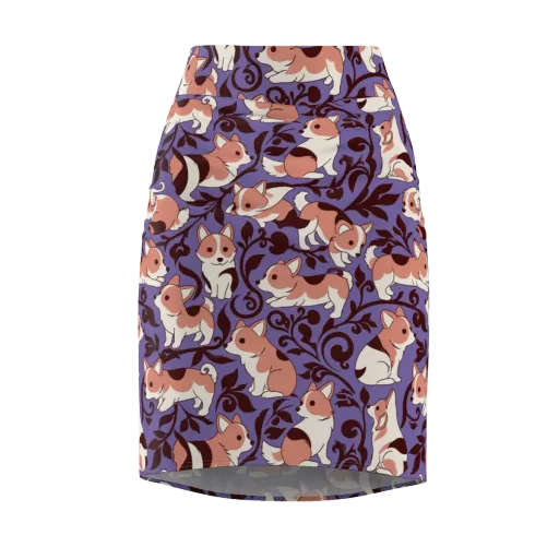 Corgi Damask on a Pencil Skirt