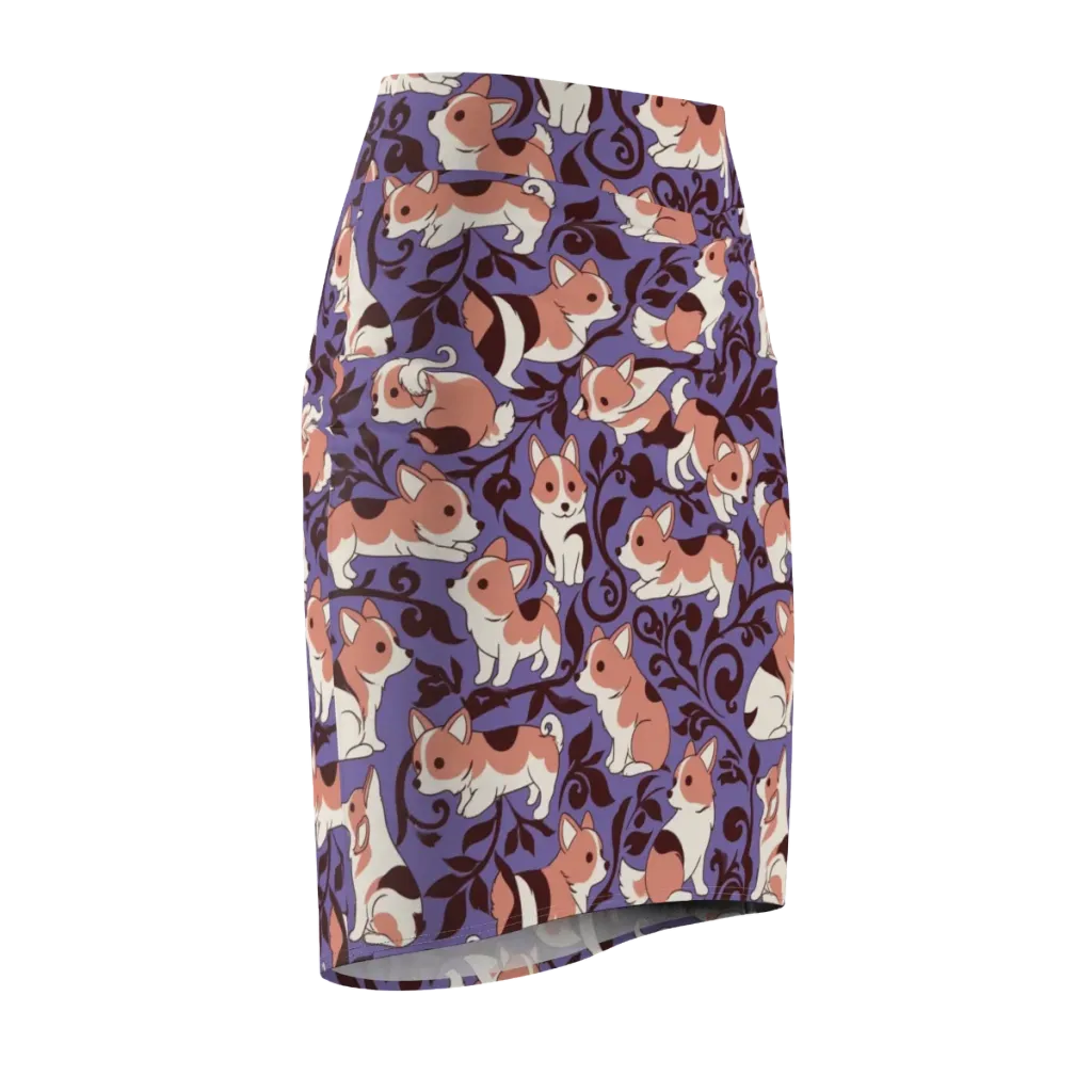 Corgi Damask on Pencil Skirt — Front Side