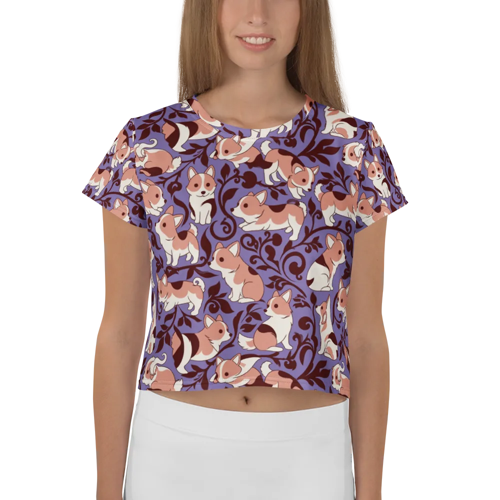 Corgi Damask on Crop Tee — Front