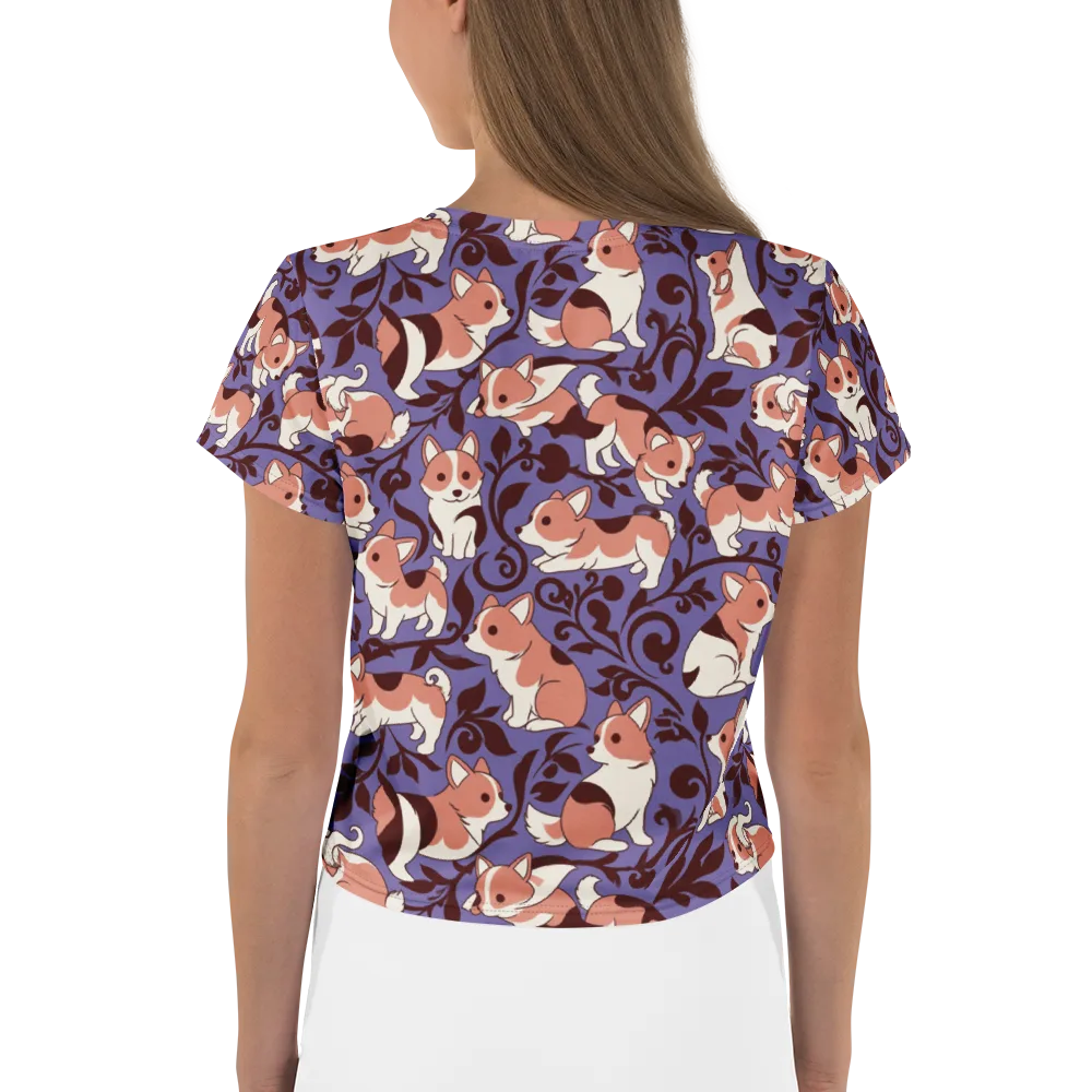 Corgi Damask on Crop Tee — Back