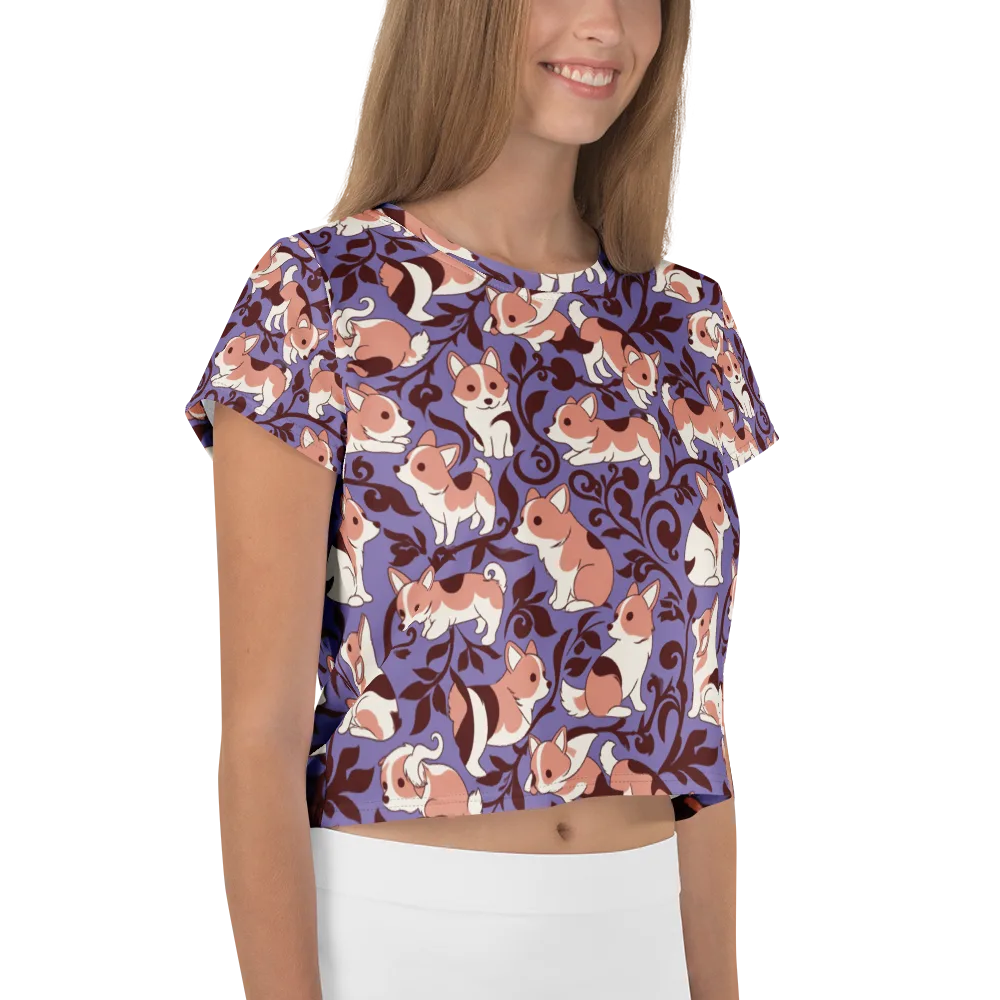 Corgi Damask on Crop Tee — Right