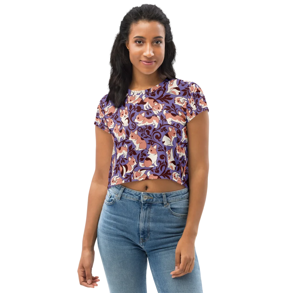 Corgi Damask on Crop Tee — Front