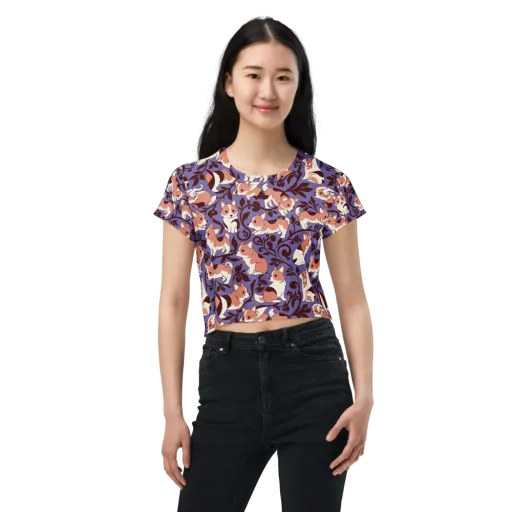 Corgi Damask on a Crop Tee