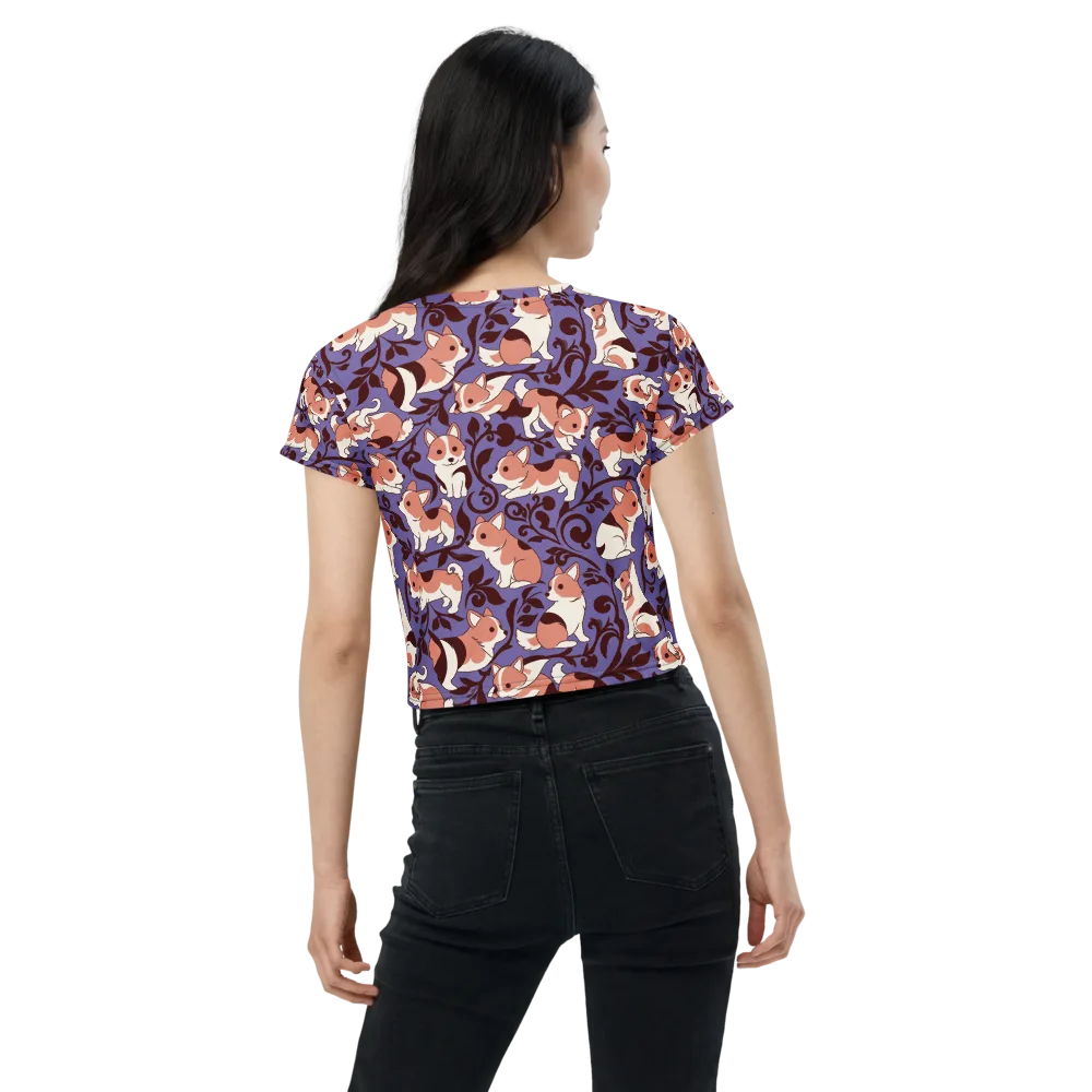 Corgi Damask on Crop Tee — Back