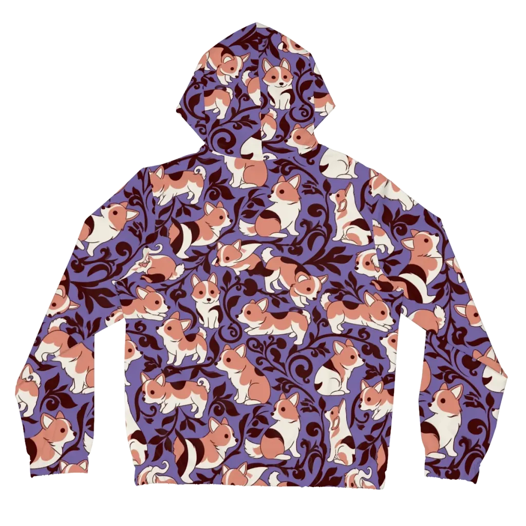 Corgi Damask on Women's Full-Zip Hoodie — Back