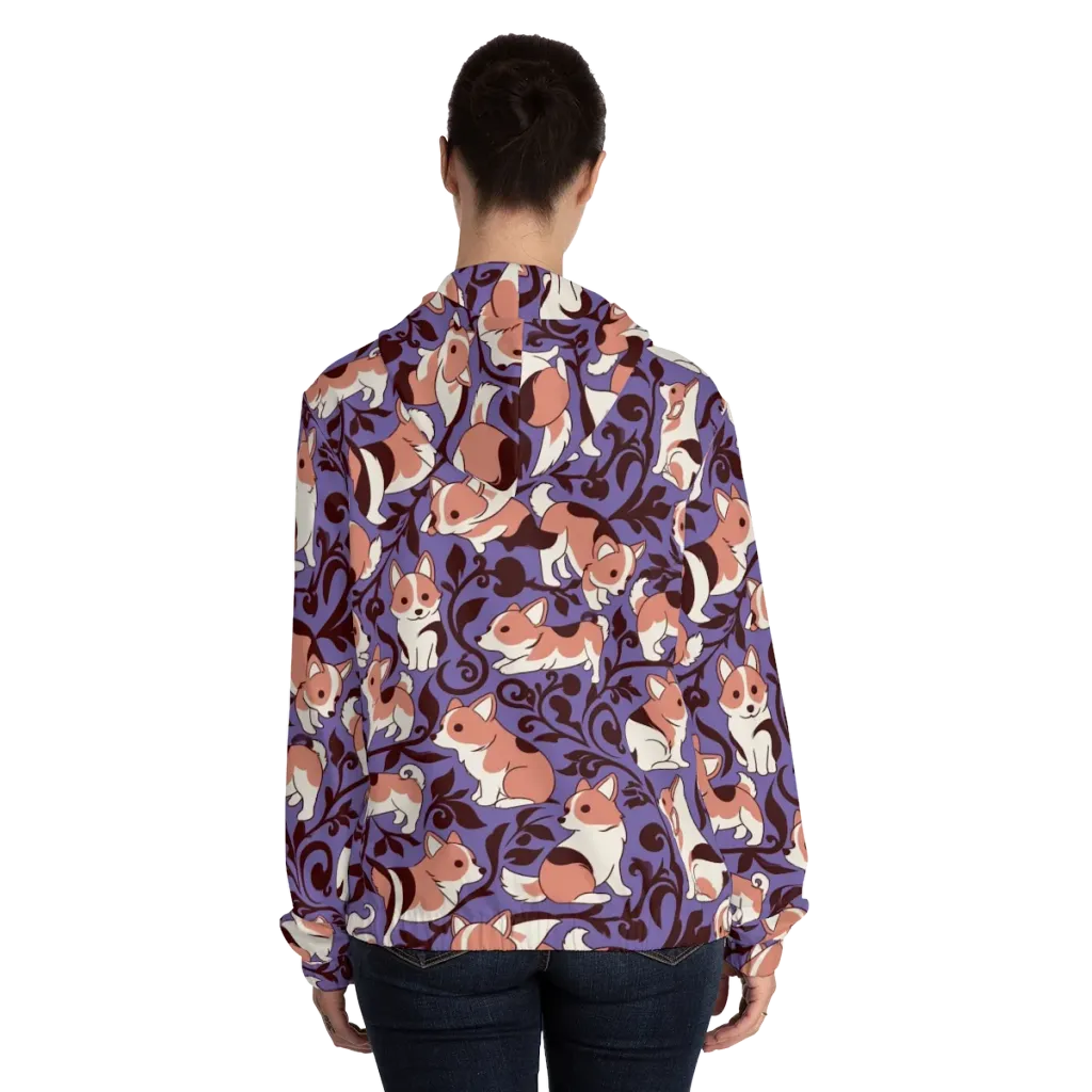 Corgi Damask on Women's Full-Zip Hoodie — Back On Person