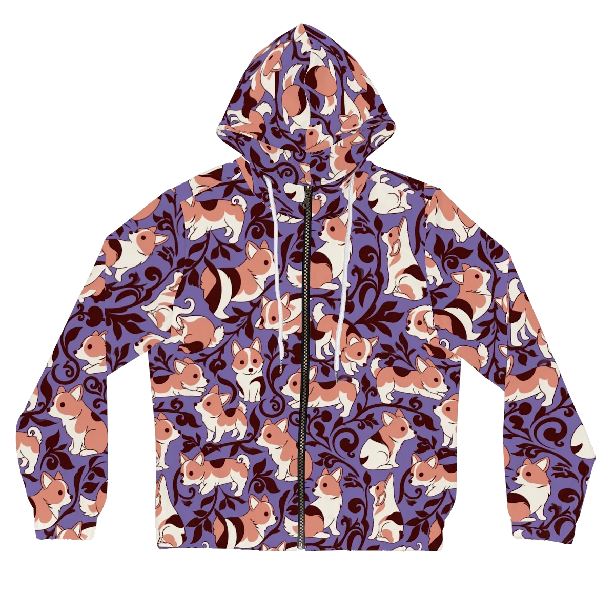 Corgi Damask on Women's Full-Zip Hoodie — Front
