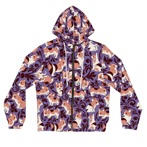 Corgi Damask on a Women's Full-Zip Hoodie