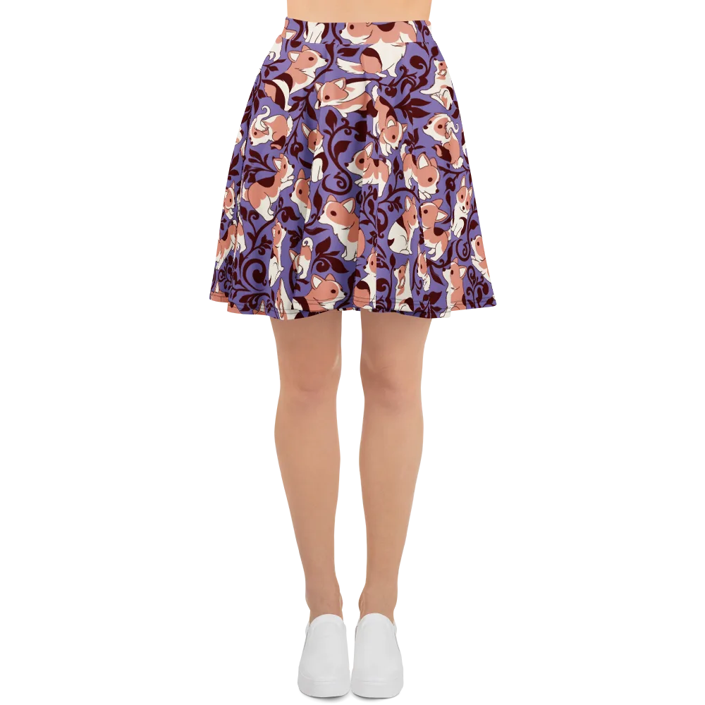 Corgi Damask on Skater Skirt — Front