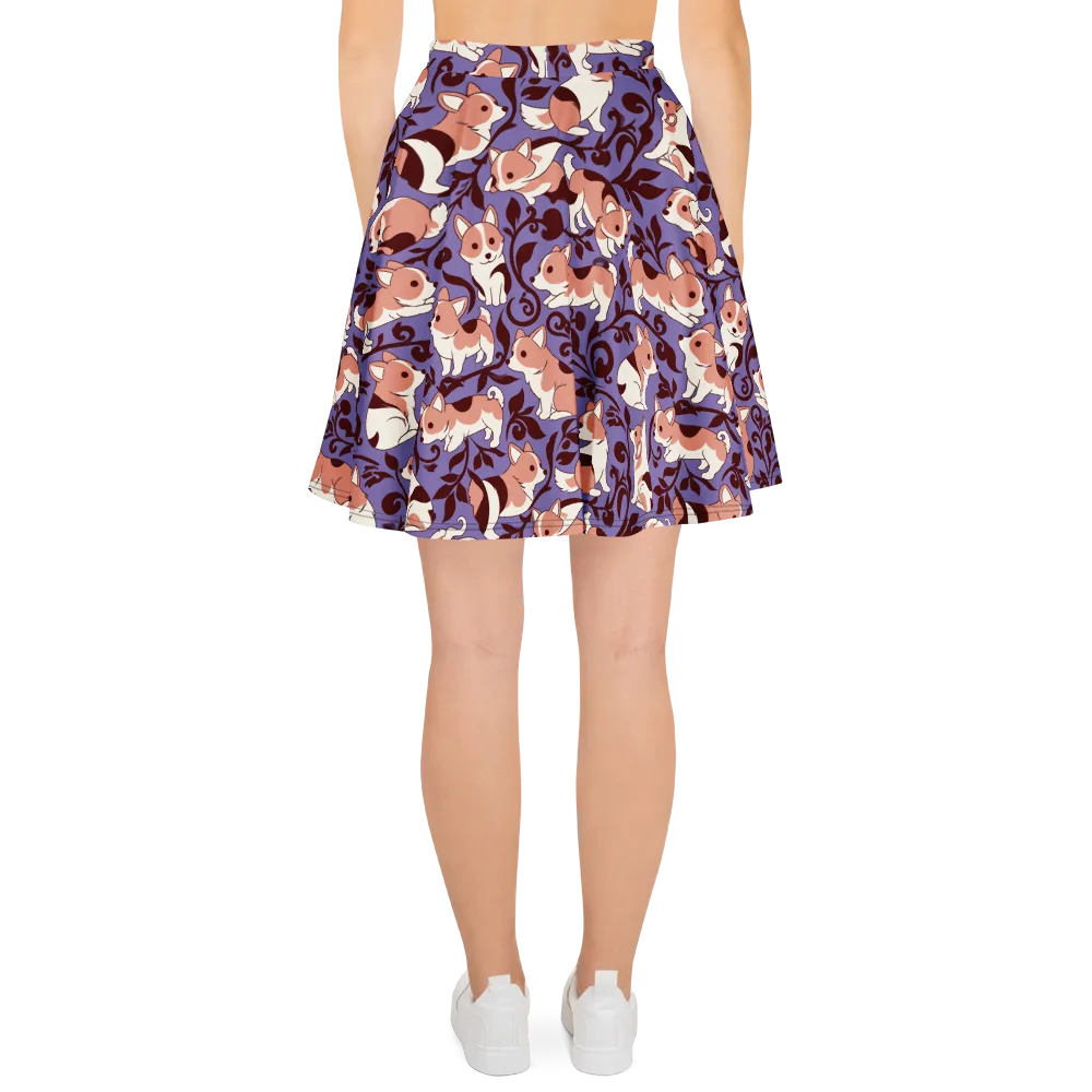 Corgi Damask on Skater Skirt — Back