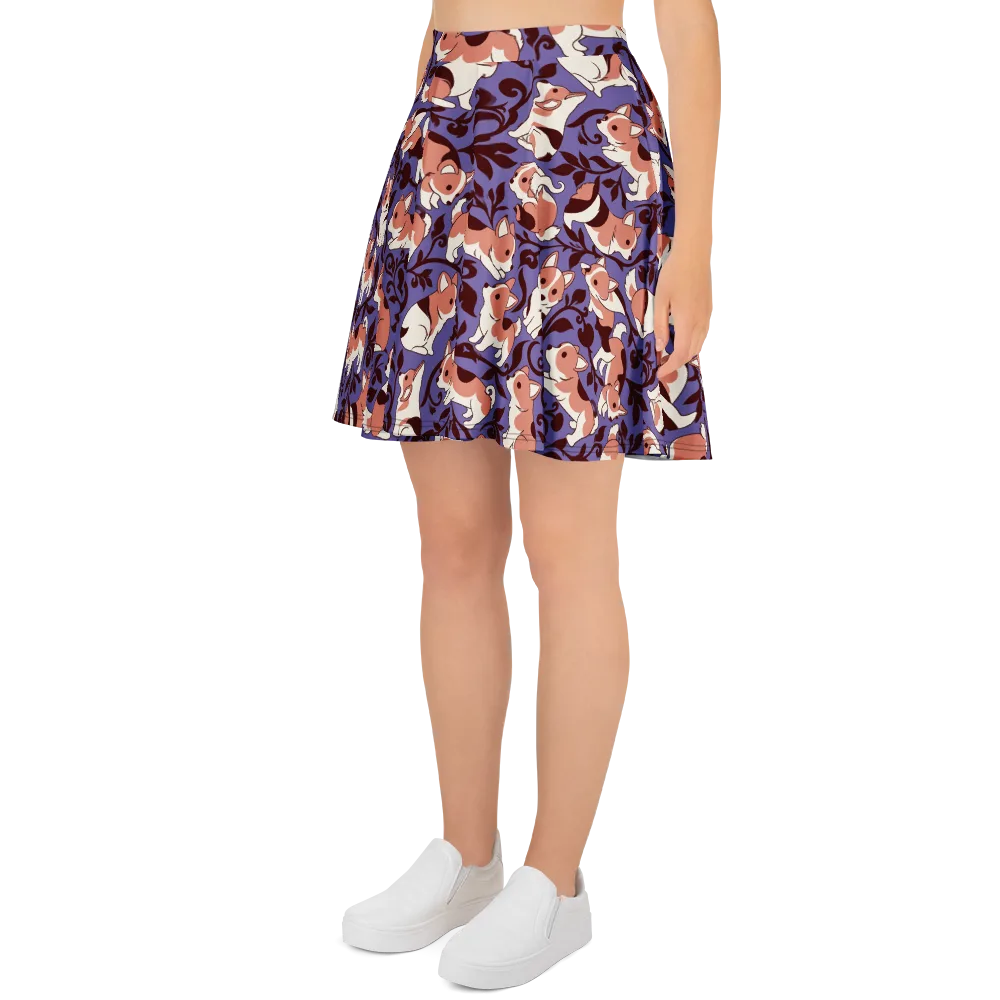 Corgi Damask on Skater Skirt — Left