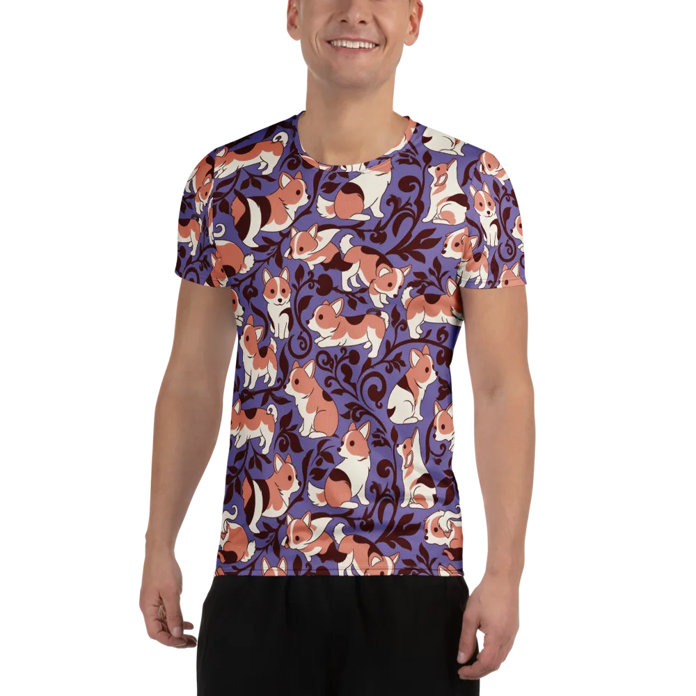 Corgi Damask on Men's Athletic T-Shirt — Front