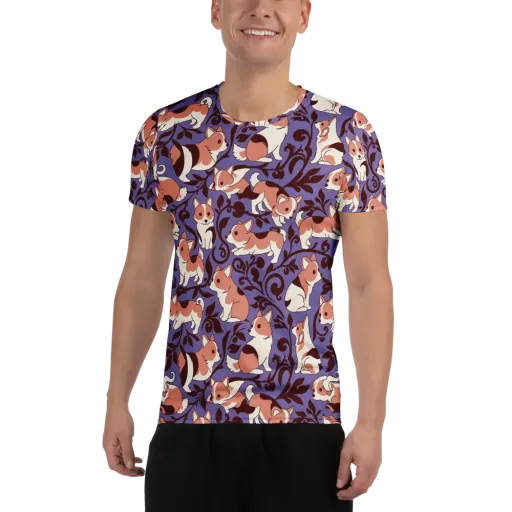 Corgi Damask on a Men's Athletic T-Shirt