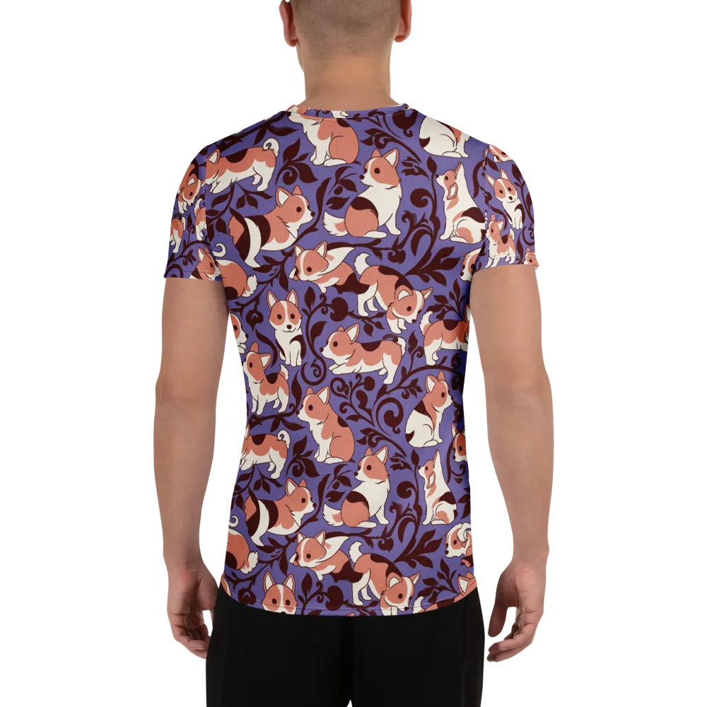 Corgi Damask on Men's Athletic T-Shirt — Back
