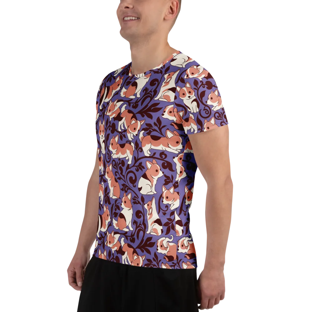 Corgi Damask on Men's Athletic T-Shirt — Left