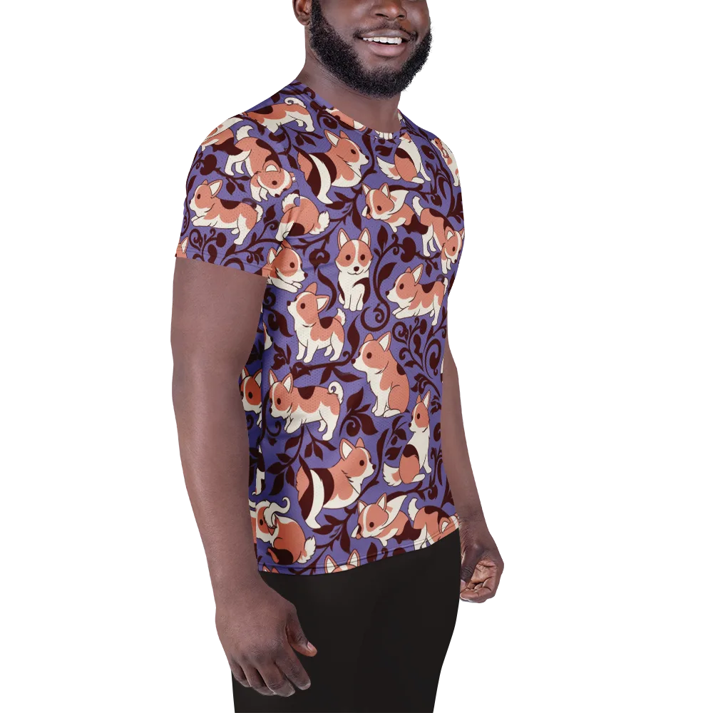 Corgi Damask on Men's Athletic T-Shirt — Right
