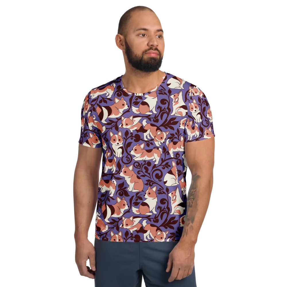 Corgi Damask on Men's Athletic T-Shirt — Front