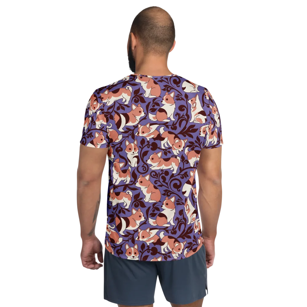 Corgi Damask on Men's Athletic T-Shirt — Back