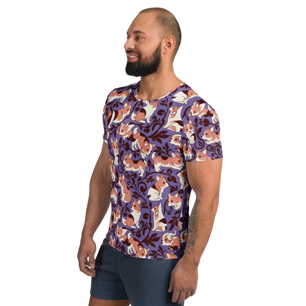 Corgi Damask on Men's Athletic T-Shirt — Left