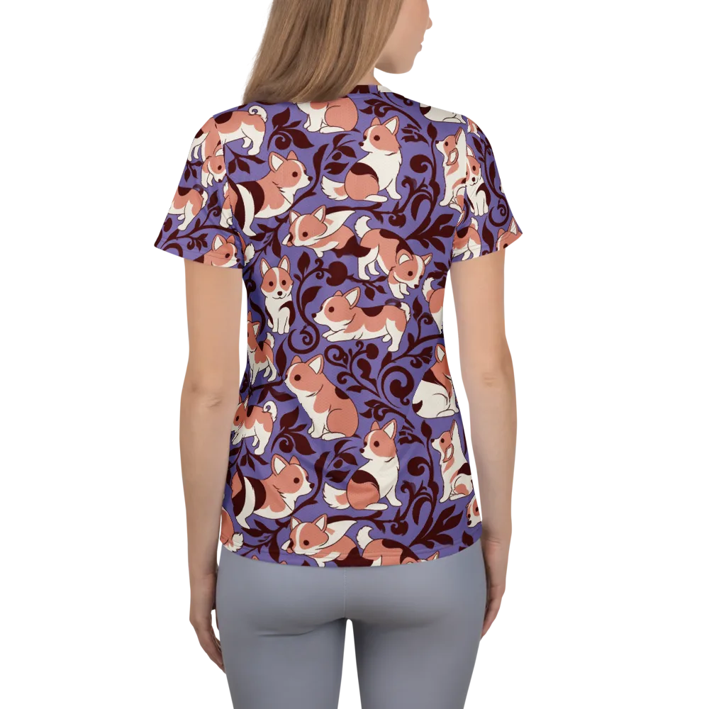 Corgi Damask on Women's Athletic T-Shirt — Back