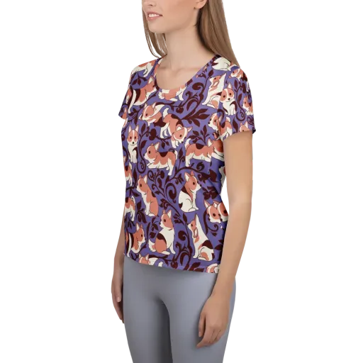 Corgi Damask on a Women's Athletic T-Shirt