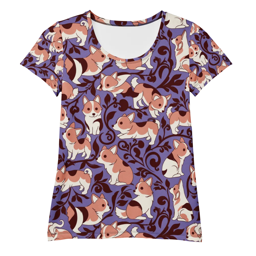 Corgi Damask on Women's Athletic T-Shirt — Front