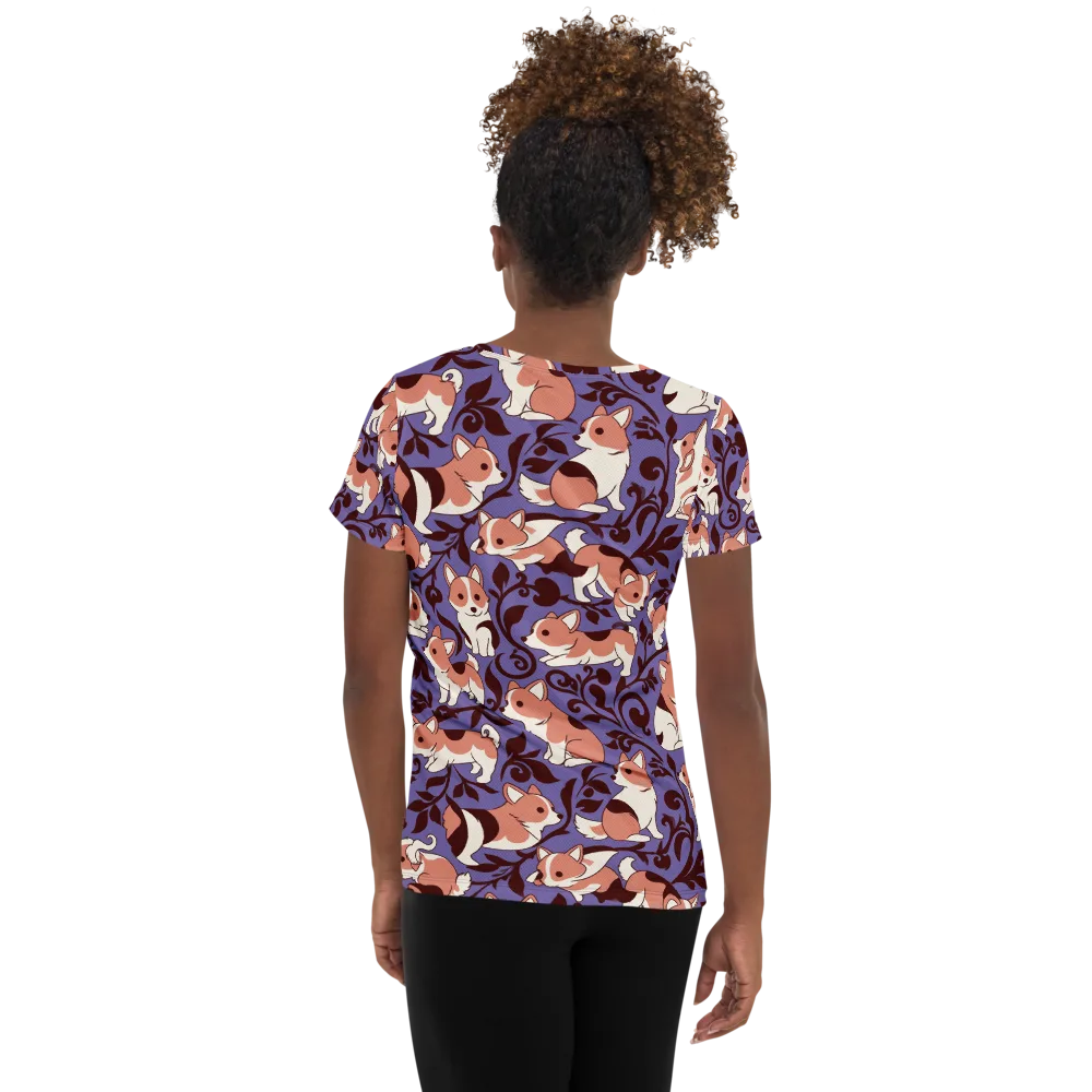 Corgi Damask on Women's Athletic T-Shirt — Back