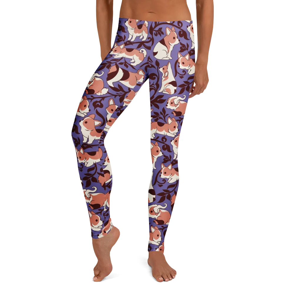 Corgi Damask on Leggings — Front