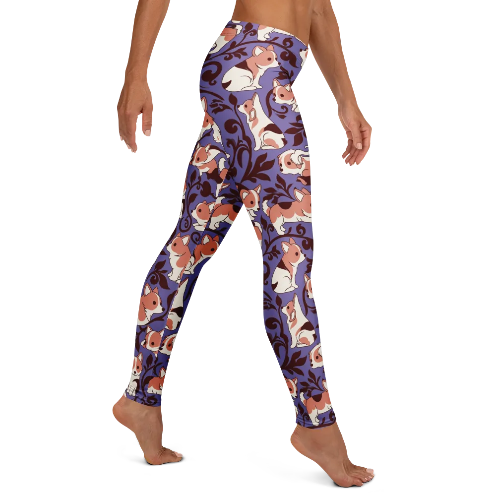 Corgi Damask on Leggings — Right