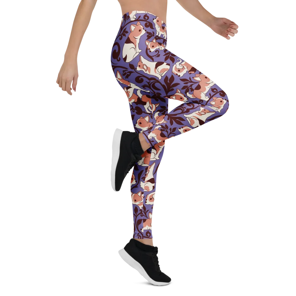 Corgi Damask on Leggings — Right
