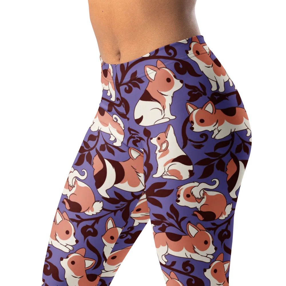 Corgi Damask on Leggings — Left Front