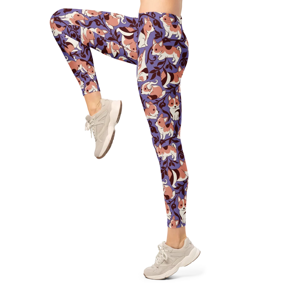 Corgi Damask on Leggings — Left