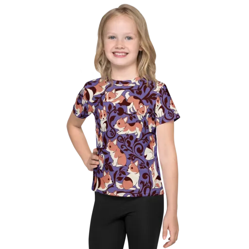 Corgi Damask on a Kids Crew Neck T-Shirt