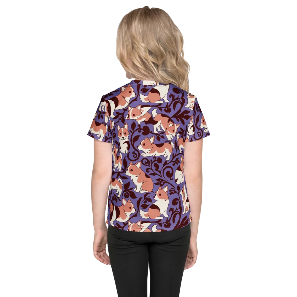 Corgi Damask on Kids Crew Neck T-Shirt — Back