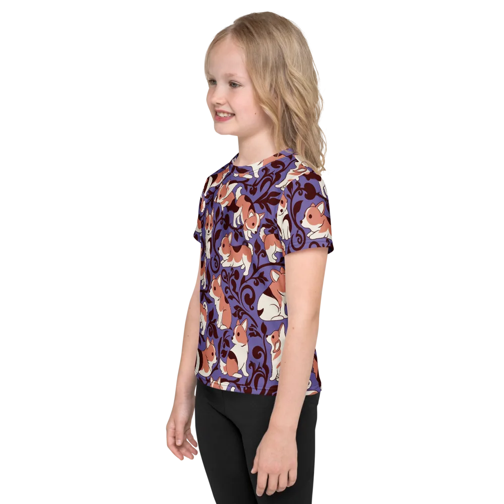 Corgi Damask on Kids Crew Neck T-Shirt — Left
