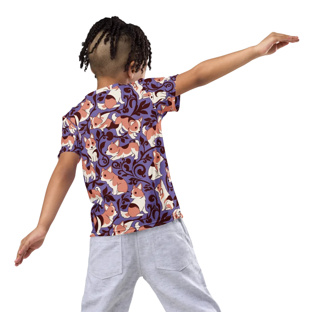 Corgi Damask on Kids Crew Neck T-Shirt — Back