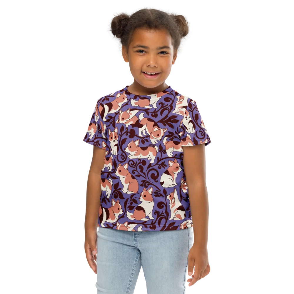 Corgi Damask on Kids Crew Neck T-Shirt — Front